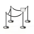 Montour Line Stanchion Post and Rope Kit Pol.Steel, 4CrownTop 3Blk Rope 8.5x11H Sign C-Kit-3-PS-CN-1-Tapped-1-8511-H-3-ER-BK-PS